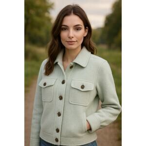 Joie Blend Button Down Wool Blend Crop Jacket Mint Green Women's XL Casual Chic